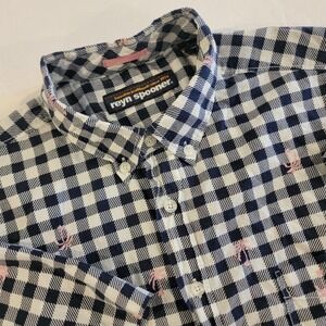 Reyn Spooner Button Down Shirt Mens Large Gigham Check‎ Palm Tree All Over Print